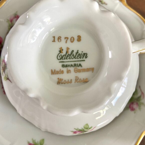 Vintage Edelstein Bavarian China Cup & Saucer - "Moss Rose" - Picture 15 of 15